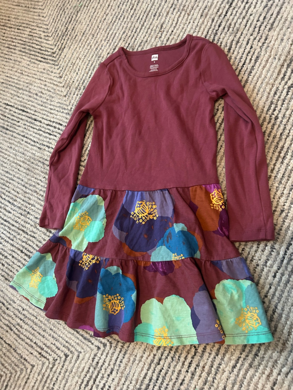 Tea Collection Purple Floral Ruffle Longsleeve Dress Size 5 tiered